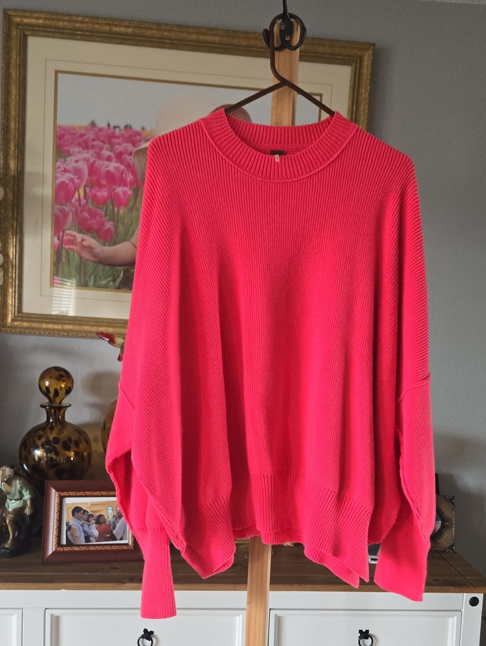 Free People Oversized Crewneck Sweater in Hot Pink
